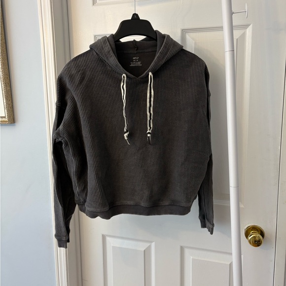 Aerie Oversized Washed Out Charcoal Grey Ribbed Cropped Hoodie Size Extra Small - Picture 2 of 7